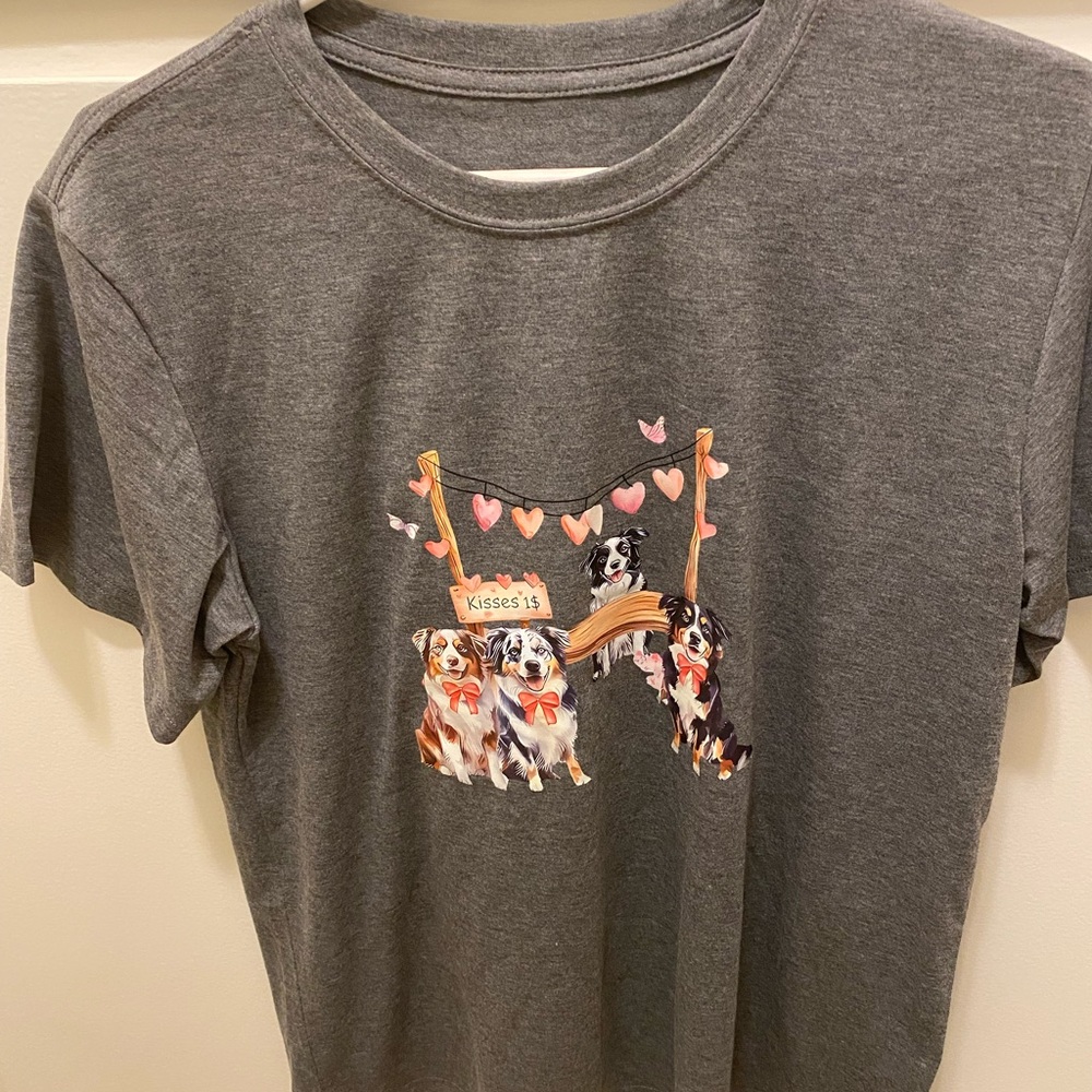 Gray Dog Graphic T-Shirt with Cute Puppies